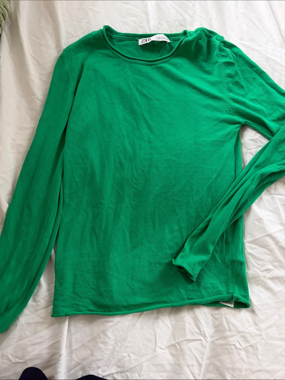 Zara Emerald Green Long Sleeve Crew Top